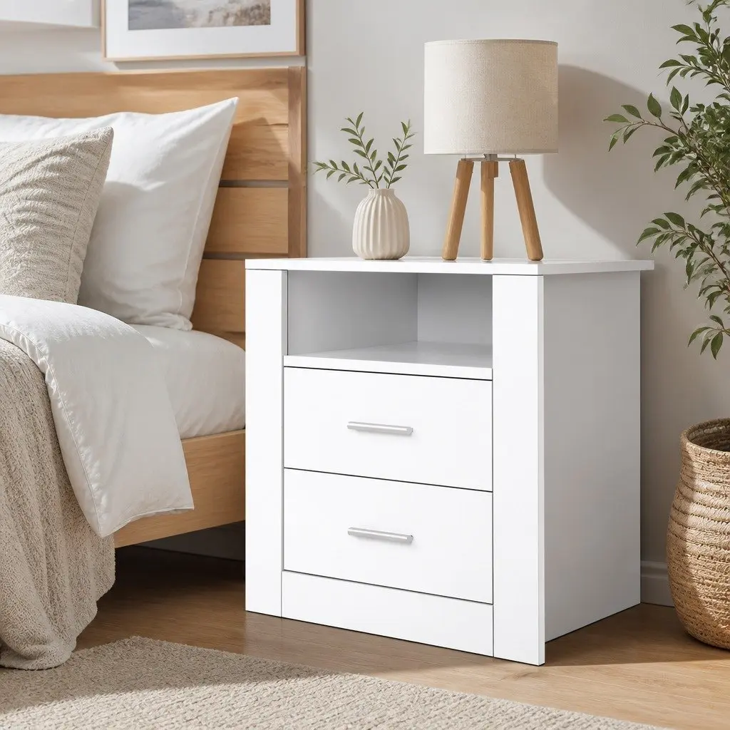 White Bedside Table with Ample Storage