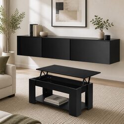 TV Unit & Coffee Table Set Storage Cabinet Black Furniture Bundle