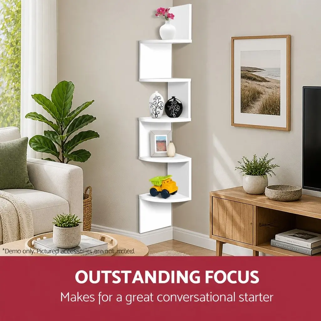 Corner Floating Shelf White 5-Tier Space Saving Storage Display Unit