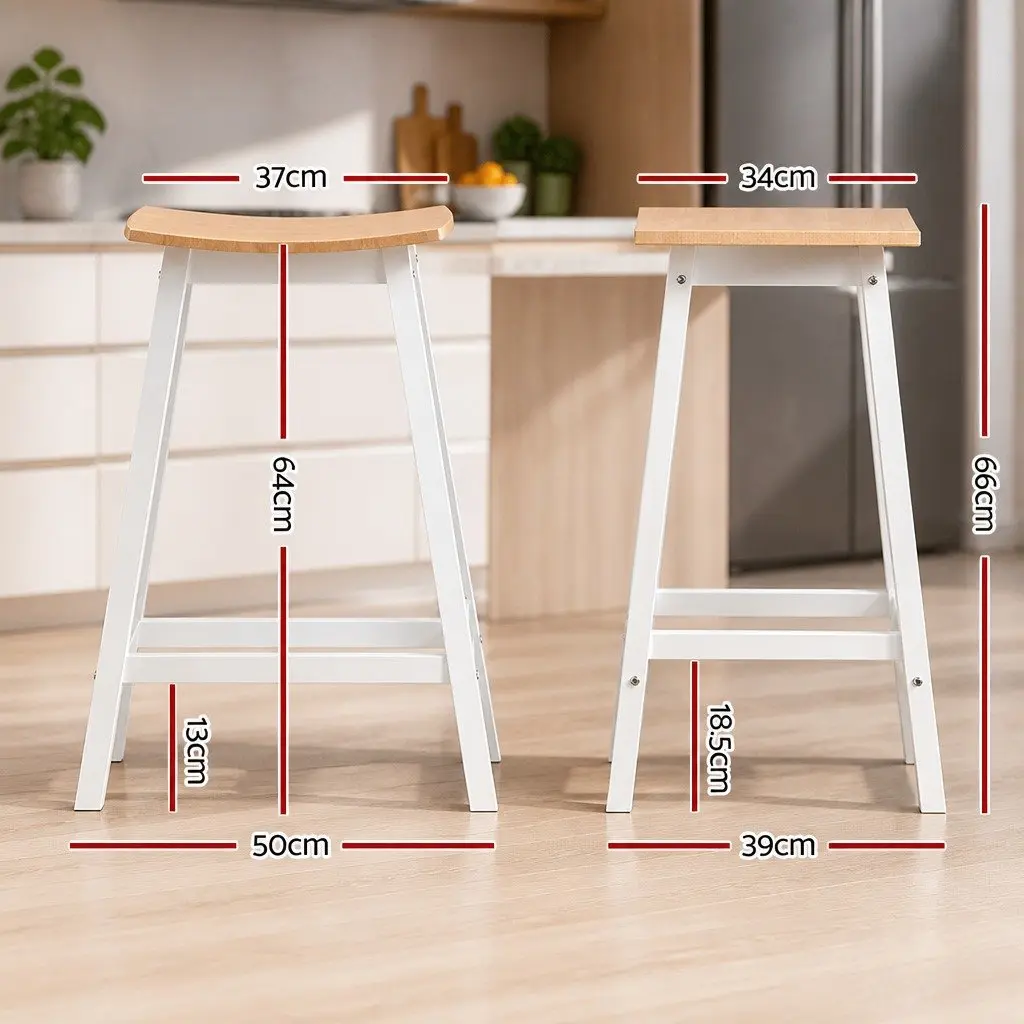 Bar Stools Pine and White 64cm Height Solid Wood Saddle Seat Set of 2