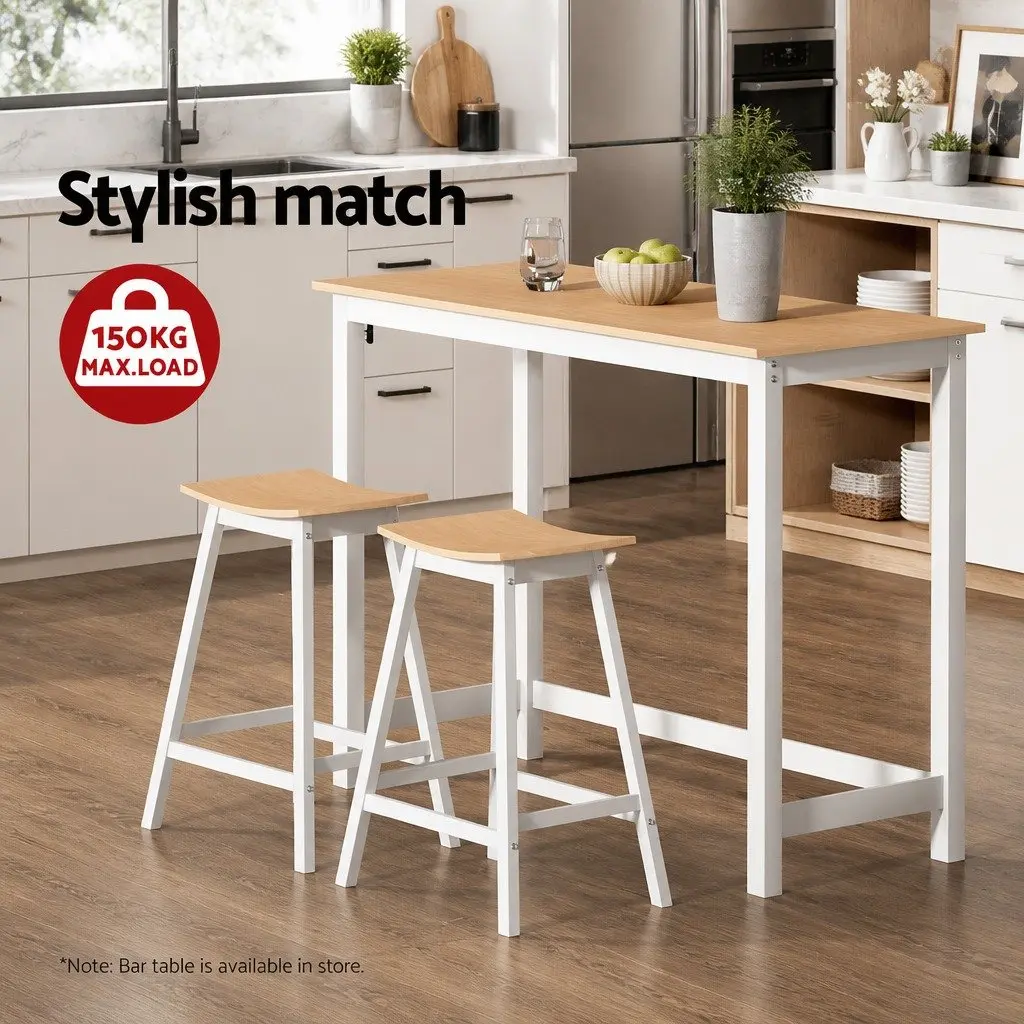 Bar Stools Pine and White 64cm Height Solid Wood Saddle Seat Set of 2