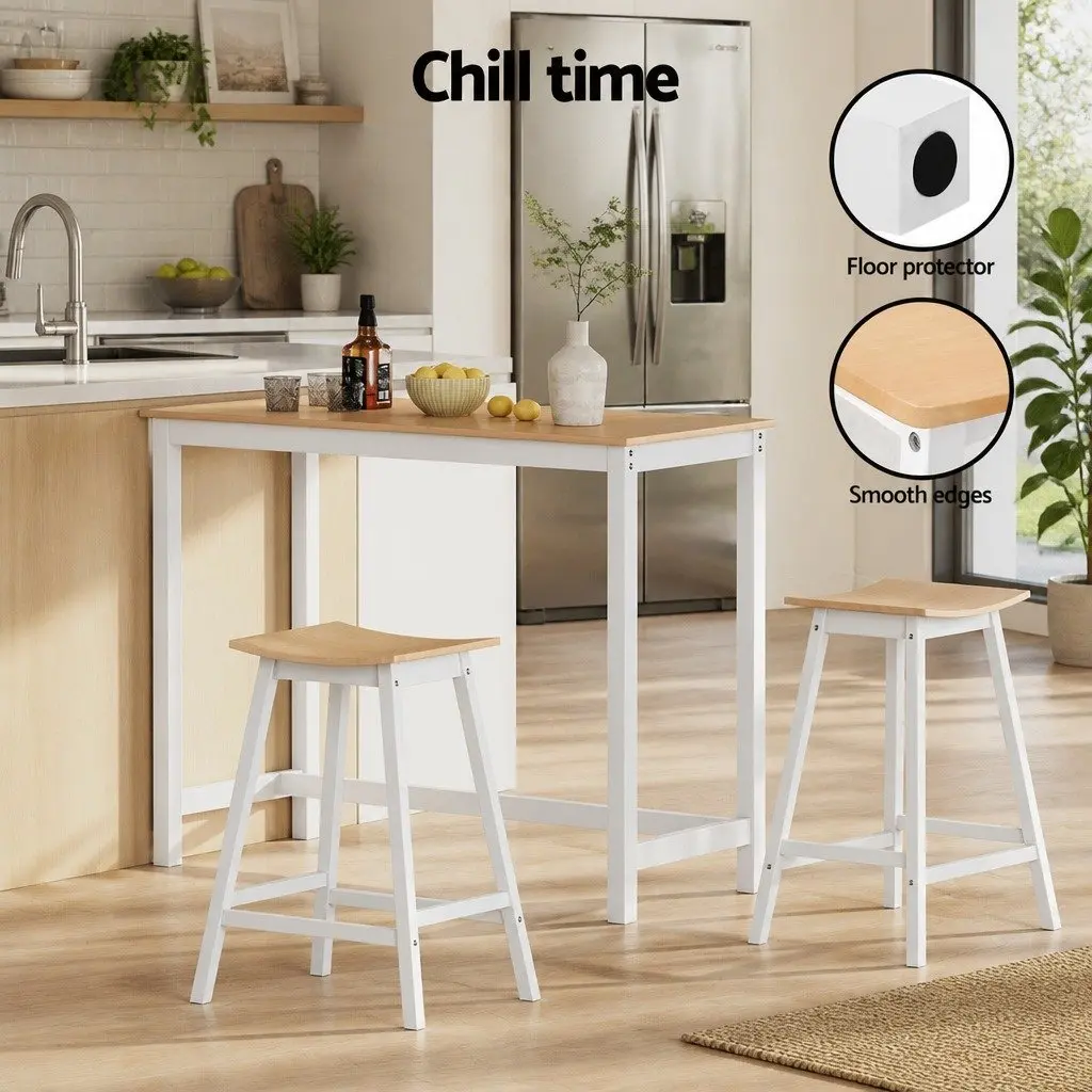 Bar Stools Pine and White 64cm Height Solid Wood Saddle Seat Set of 2