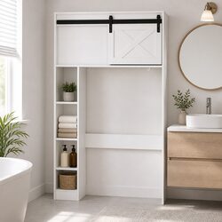 Bathroom Storage Cabinet Over Toilet Organiser 3-Tier Open Shelves Sliding Door