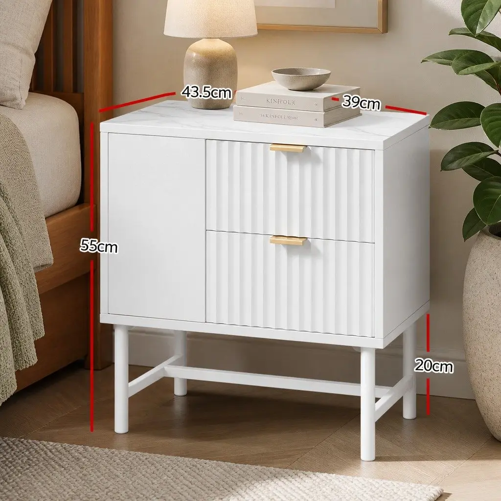 Bedside Table White 2 Drawers Storage Furniture Assembly
