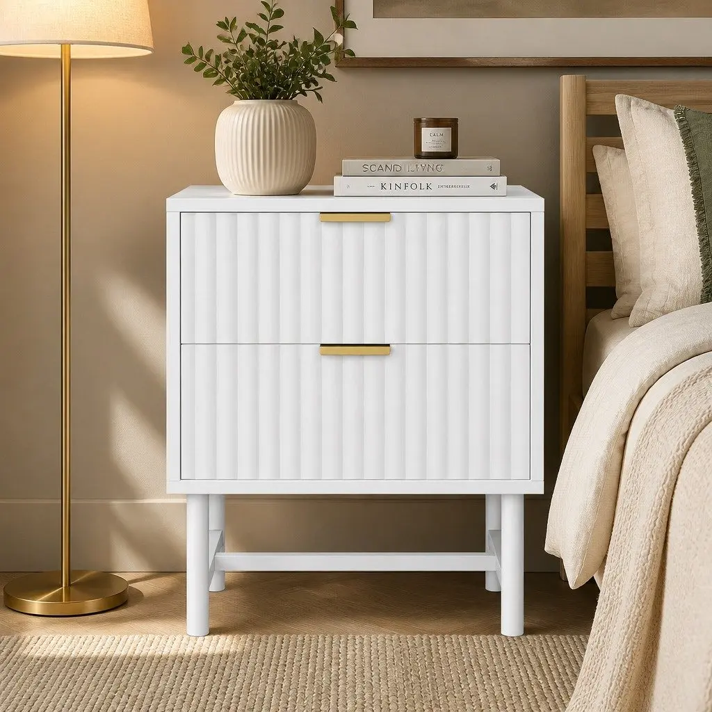 Bedside Table White 2 Drawers Storage Furniture Assembly