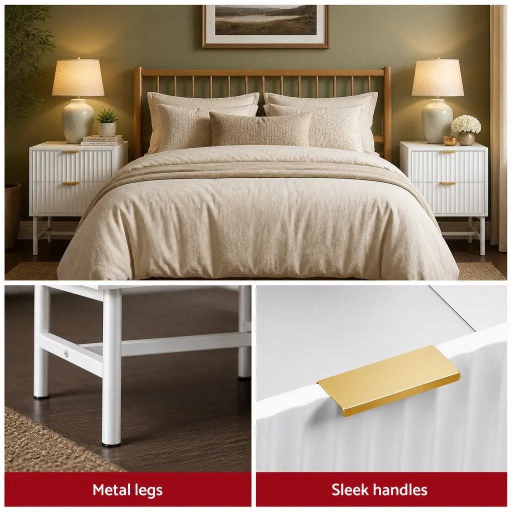 Bedside Table White 2 Drawers Storage Furniture Assembly