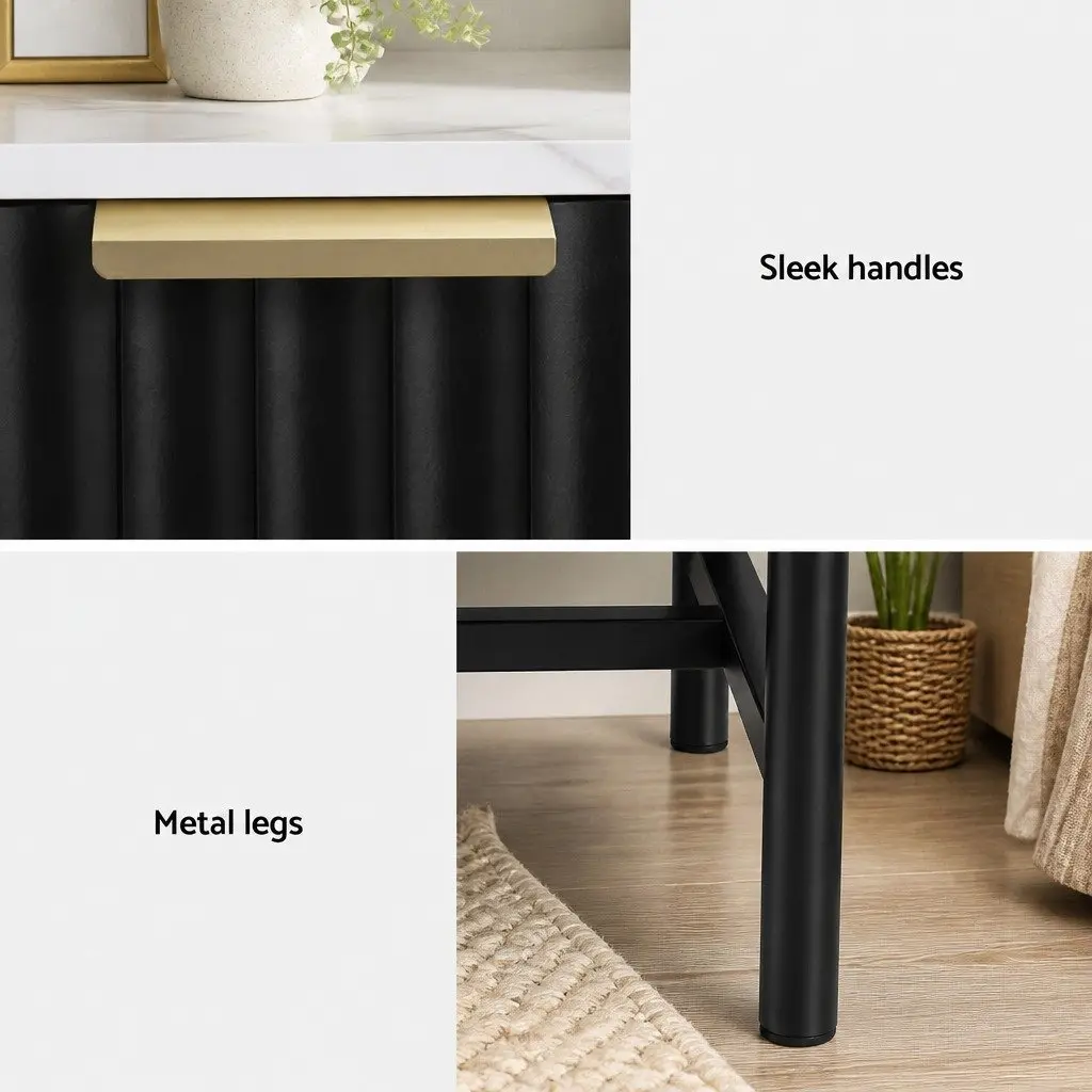Bedside Table Black White 2 Drawers Bedroom Storage Nightstand
