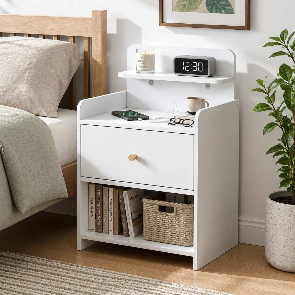 Bedside Table with Charging Station