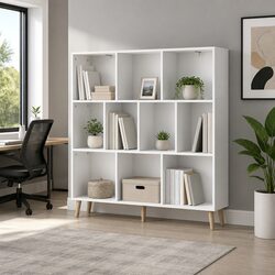 Compact and Efficient 3-Tier Bookshelf with Cubes
