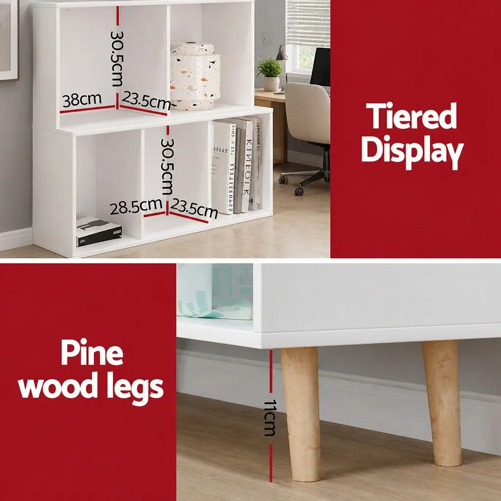 Bookshelf White 3 Tier 10 Cube Storage Display Unit with Pine Wood Legs