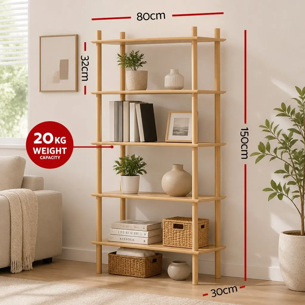 5 Tier Bookshelf Display Stand Storage Rack Shelves Living Room Organiser Pine
