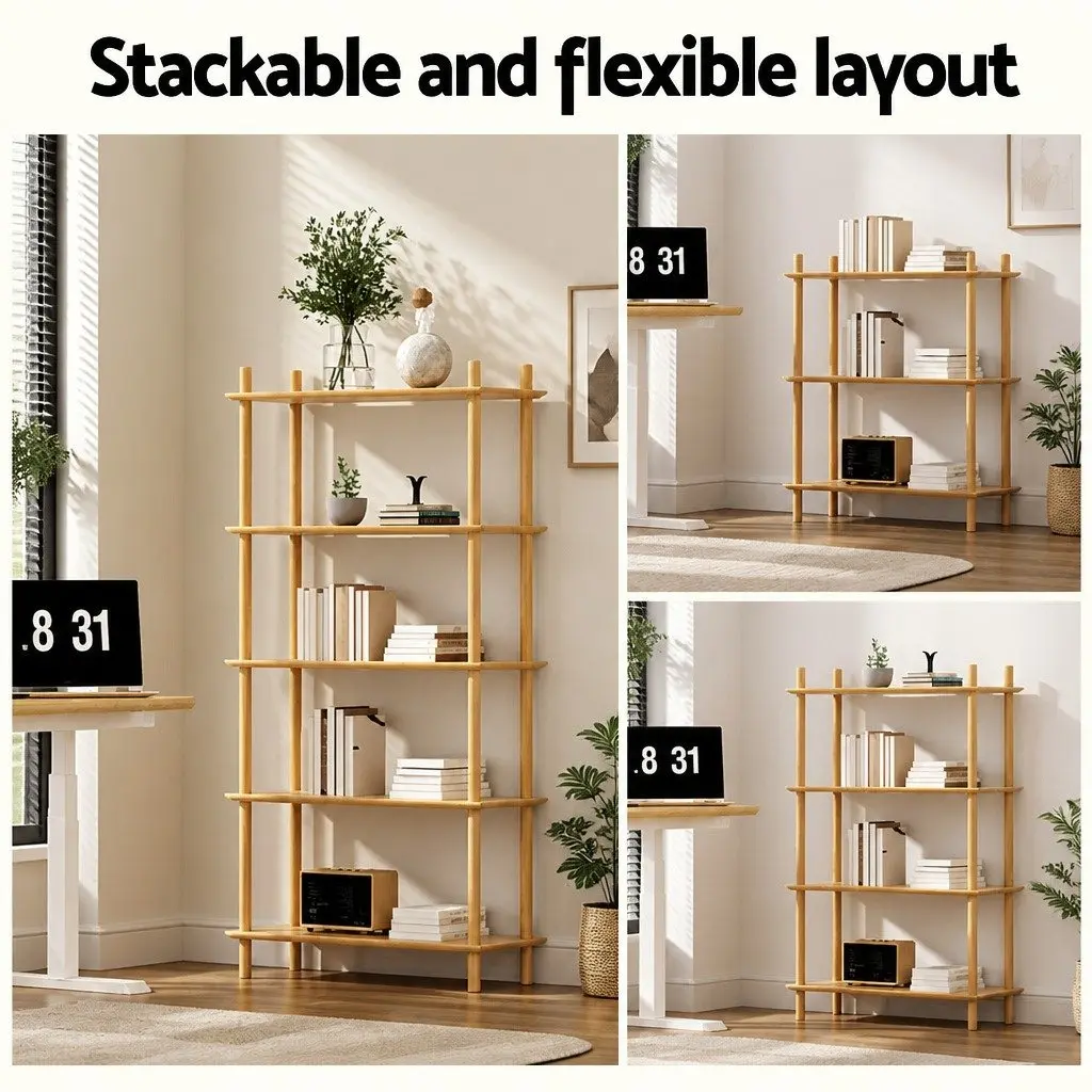 5 Tier Bookshelf Display Stand Storage Rack Shelves Living Room Organiser Pine