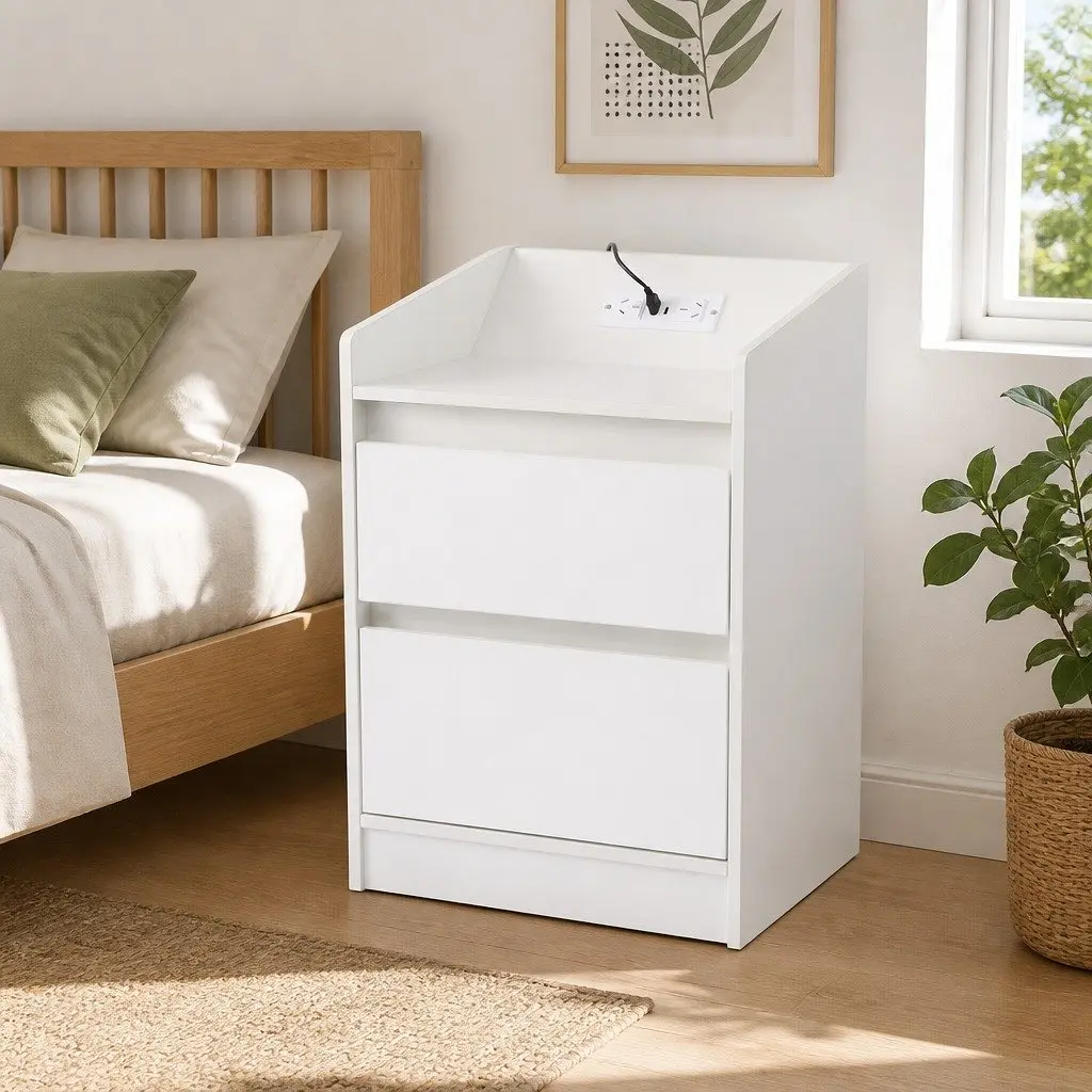 Nightstand with Charging and LED Lights