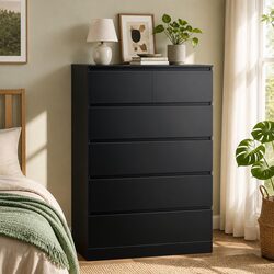 Compact 6 Drawer Black Tallboy Chest for Efficient Storage