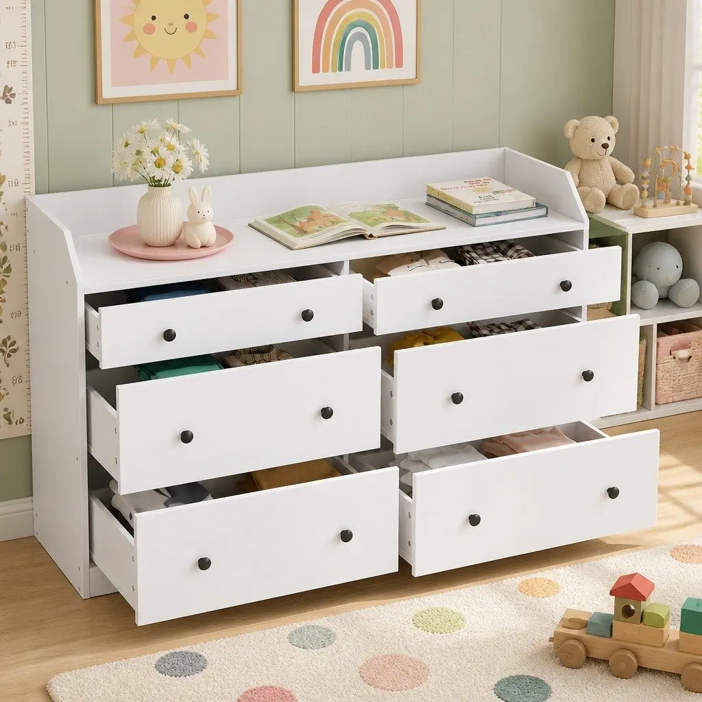 White 6 Drawer Tallboy Chest of Drawers Contemporary Bedroom Storage Unit
