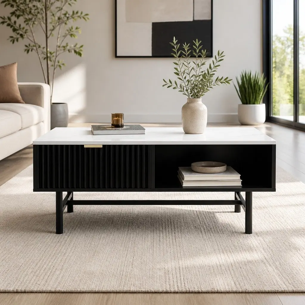 Coffee Table with Drawer and Open Shelf Storage