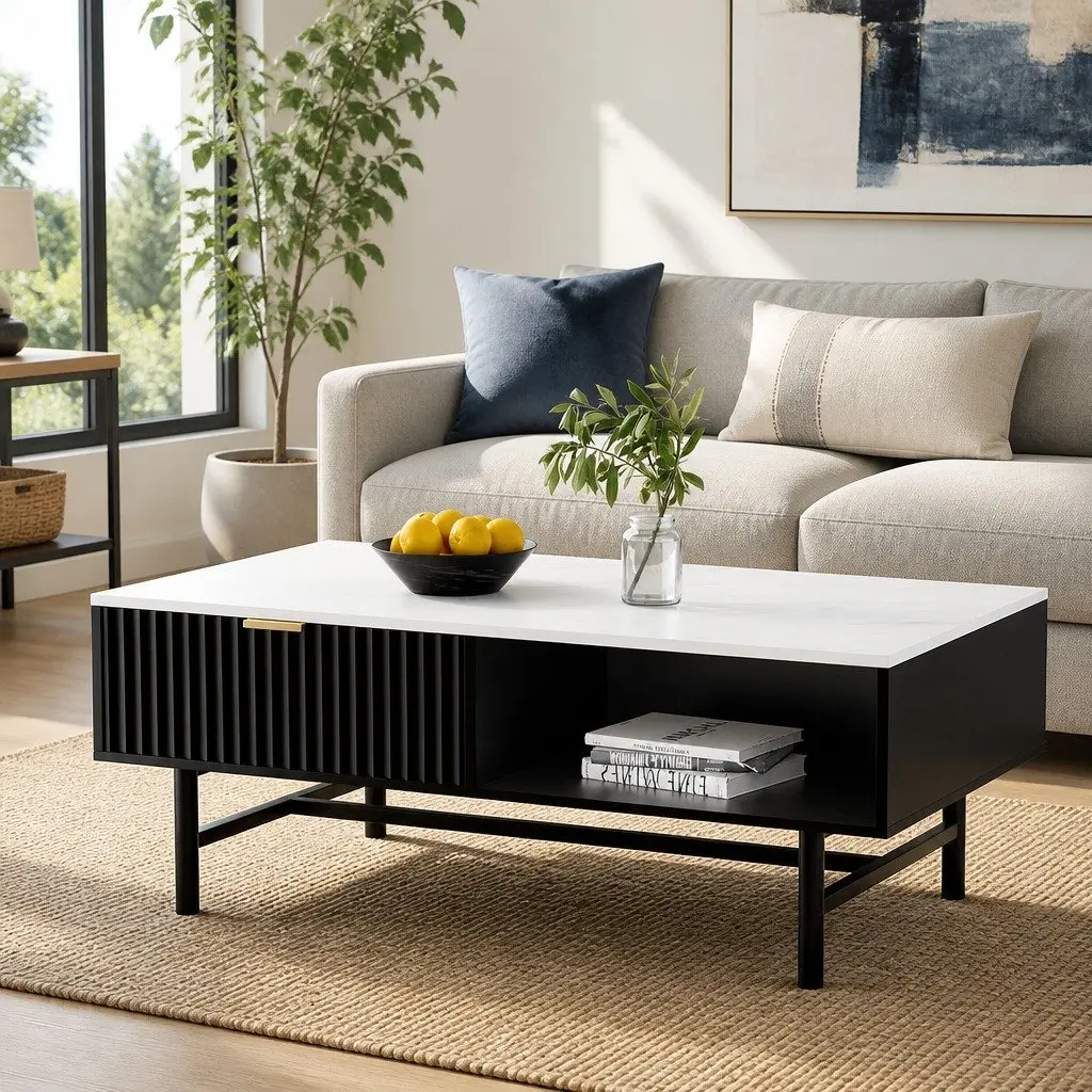 Coffee Table with Drawer and Open Shelf Storage