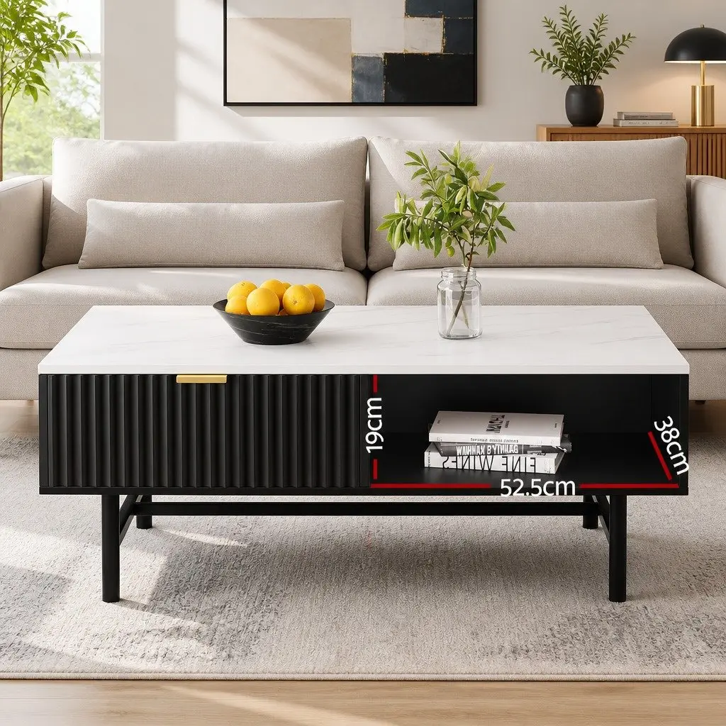 Coffee Table with Drawer and Open Shelf Storage