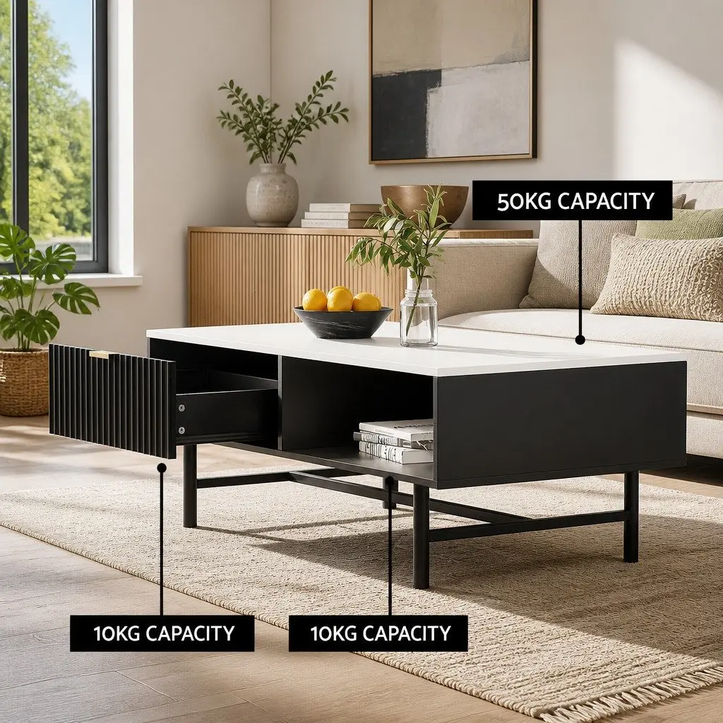 Coffee Table with Drawer and Open Shelf Storage