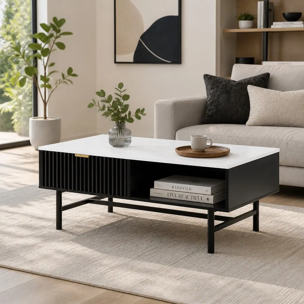 Coffee Table with Drawer and Open Shelf Storage