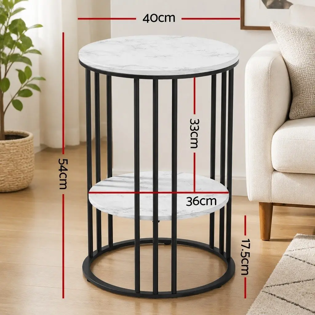 Set of 2 Coffee Tables Beige 2-Tier Marble Effect Metal Frame