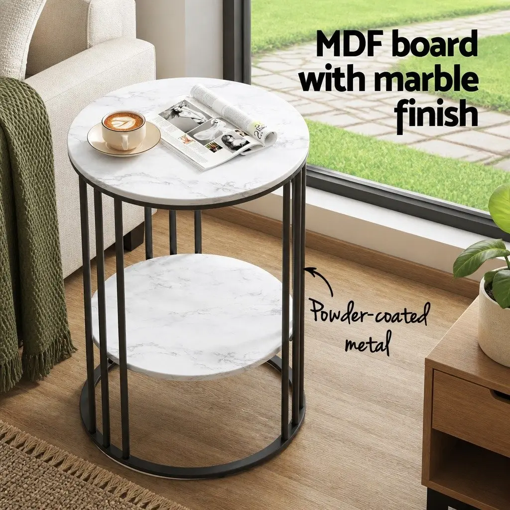 Set of 2 Coffee Tables Beige 2-Tier Marble Effect Metal Frame