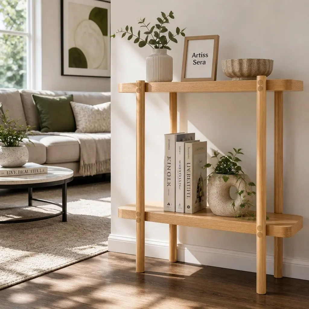 Console Table Oak 92CM 2-Tier Display Storage for Living Room Bedroom Office Furniture