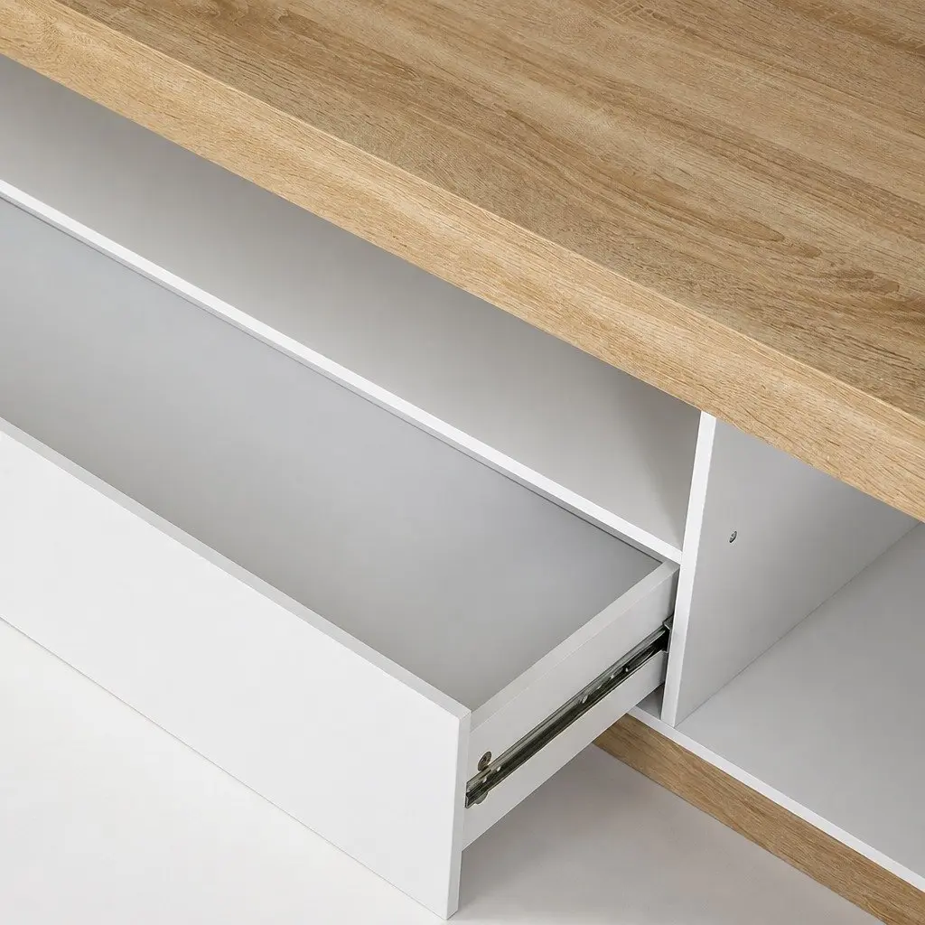 TV Cabinet Entertainment Unit Stand 180CM White Wood Two-Tone Living Room