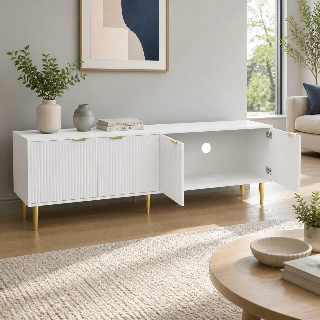 TV Entertainment Unit Cabinet 180CM White 4-Door Storage Stand Living Room