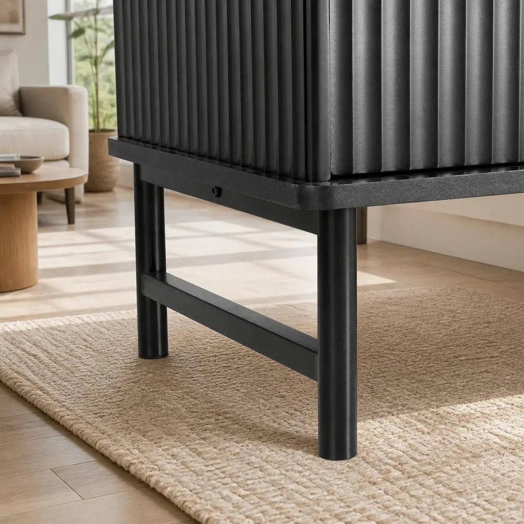 TV Unit Black 140cm Marble-Effect Tabletop Storage Stand with Shelves