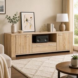 180cm TV Unit Entertainment Storage Cabinet Drawer Shelf Open Display Pine