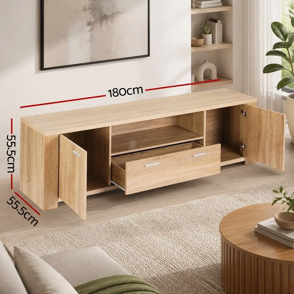 180cm TV Unit Entertainment Storage Cabinet Drawer Shelf Open Display Pine