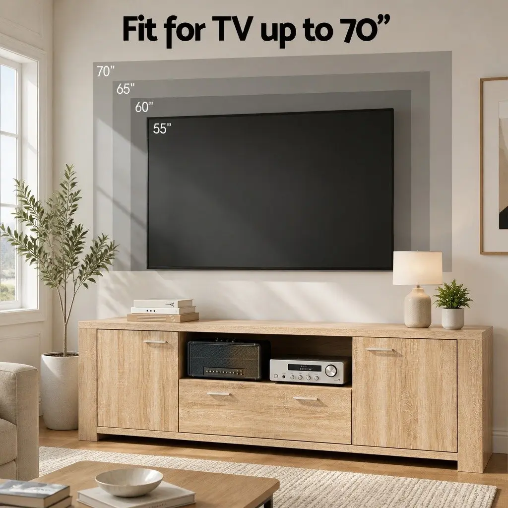 180cm TV Unit Entertainment Storage Cabinet Drawer Shelf Open Display Pine