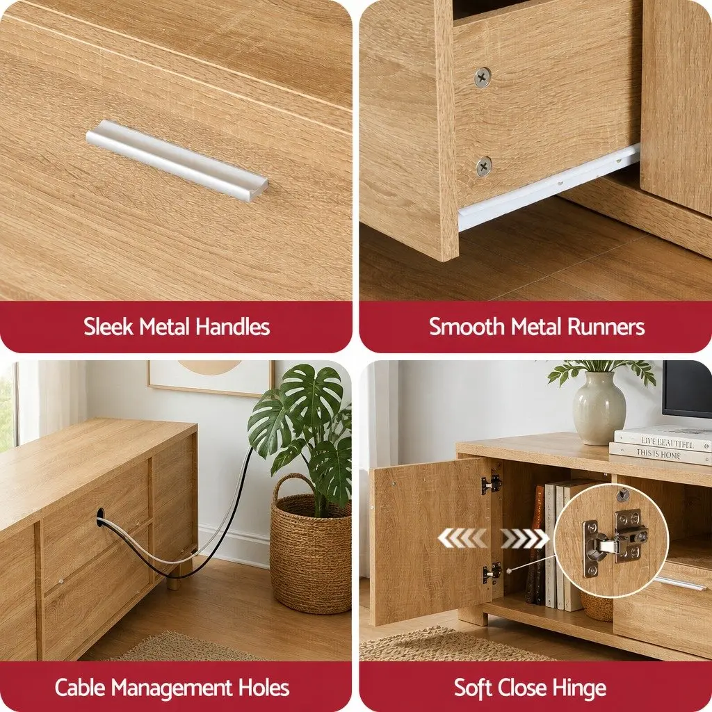 180cm TV Unit Entertainment Storage Cabinet Drawer Shelf Open Display Pine