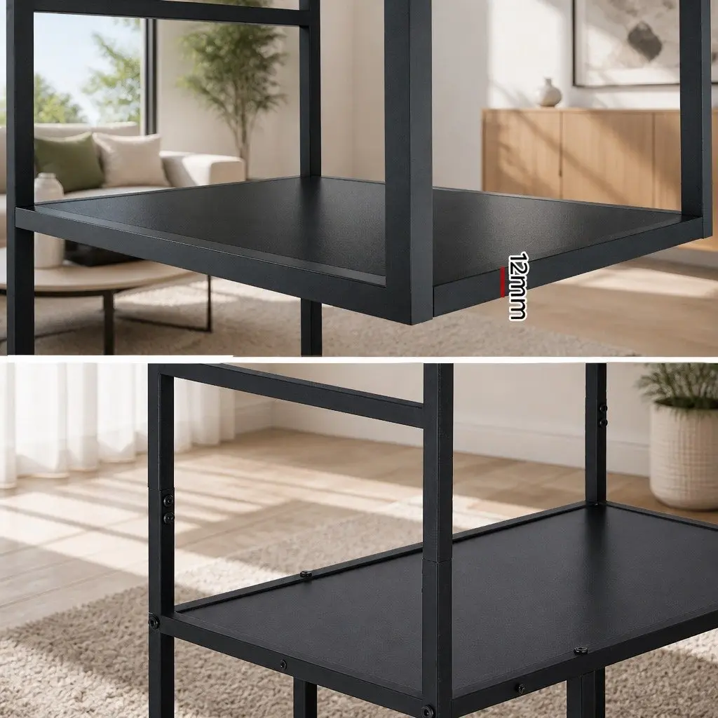 5-Tier Black Display Shelf Industrial Storage Bookcase