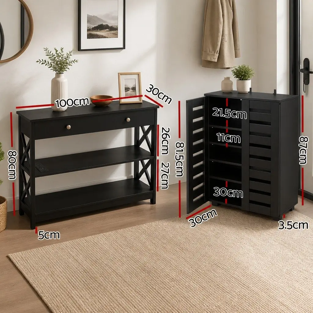 Shoe Rack Cabinet Console Table Set Storage Shelf Entryway Furniture Black