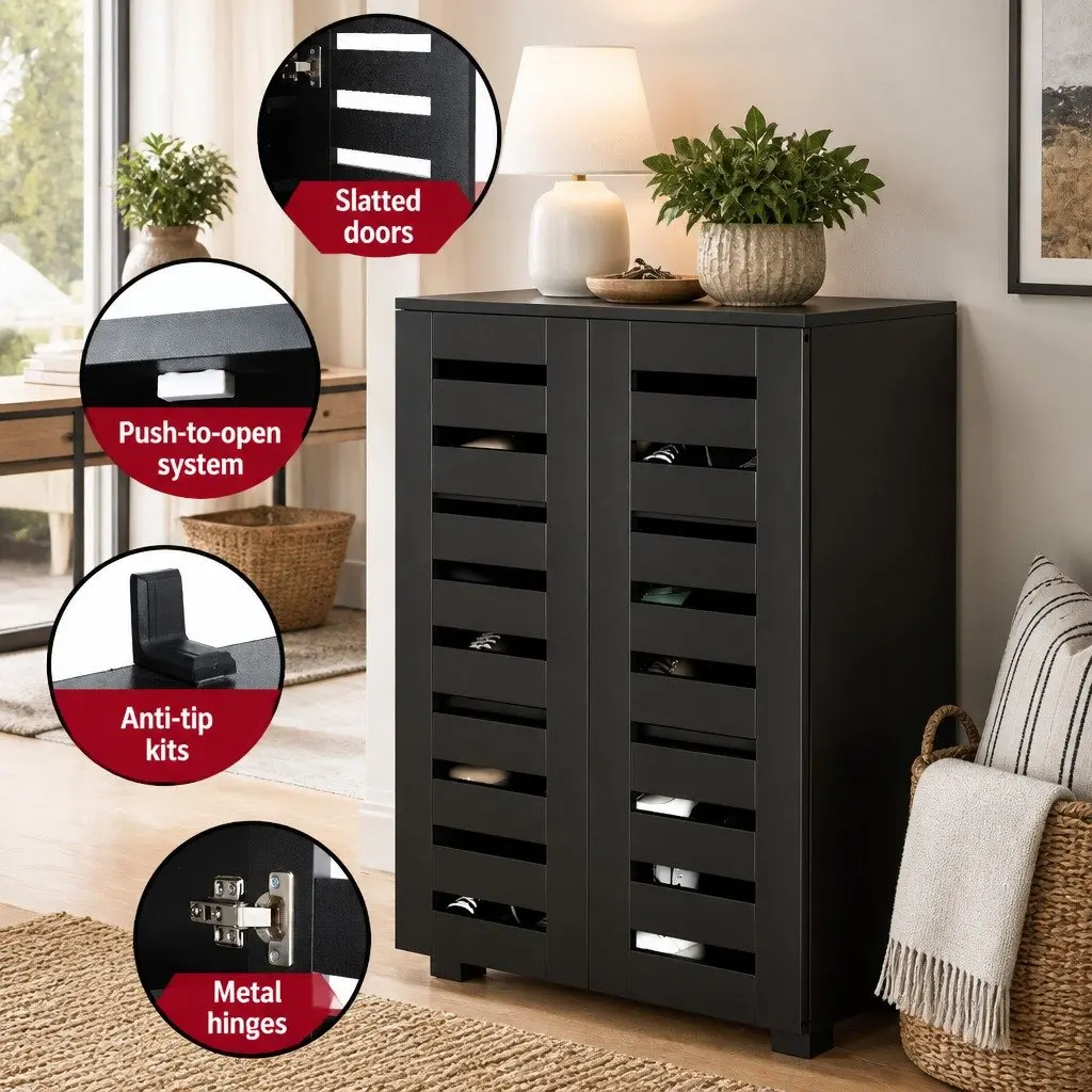 Shoe Rack Cabinet Console Table Set Storage Shelf Entryway Furniture Black
