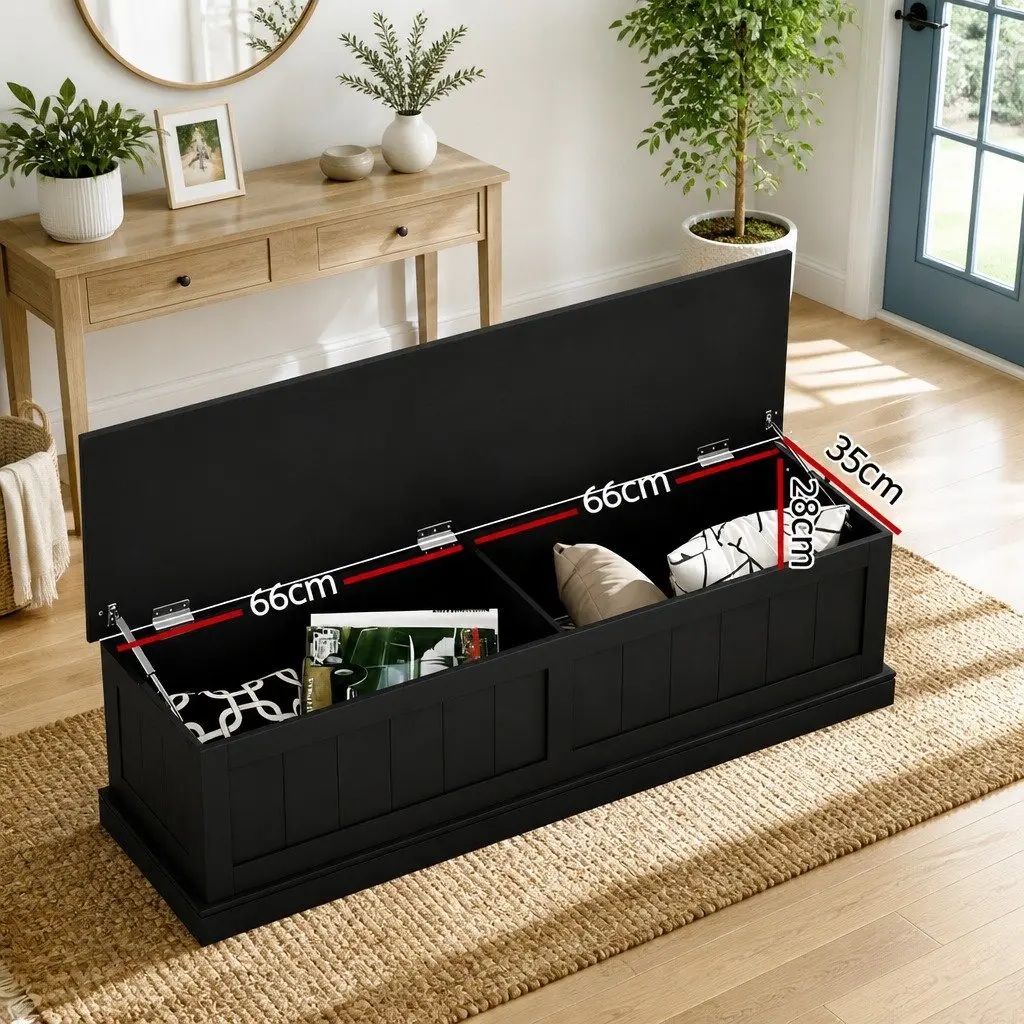 Storage Ottoman Blanket Box 140cm Fluted Black Hinged Lid Seat Footstool