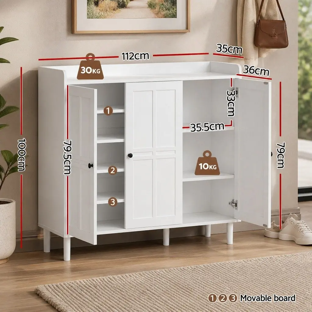 White 8-Tier Shoe Cabinet with Adjustable Shelves for Entryway Storage and Organising