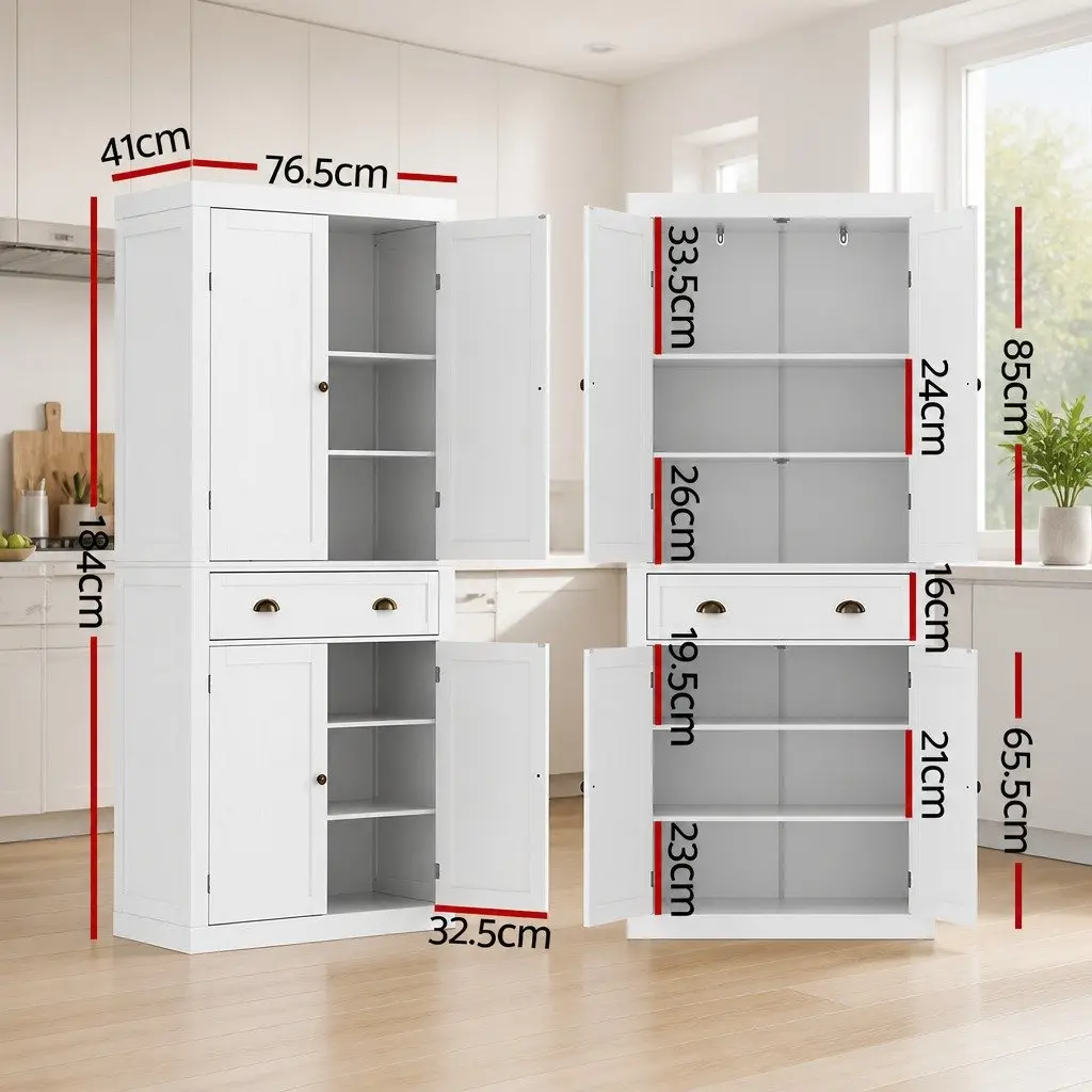 Buffet Sideboard White 6-Tier Storage Cabinet with Smooth-Gliding Drawers for Dining Room Furniture