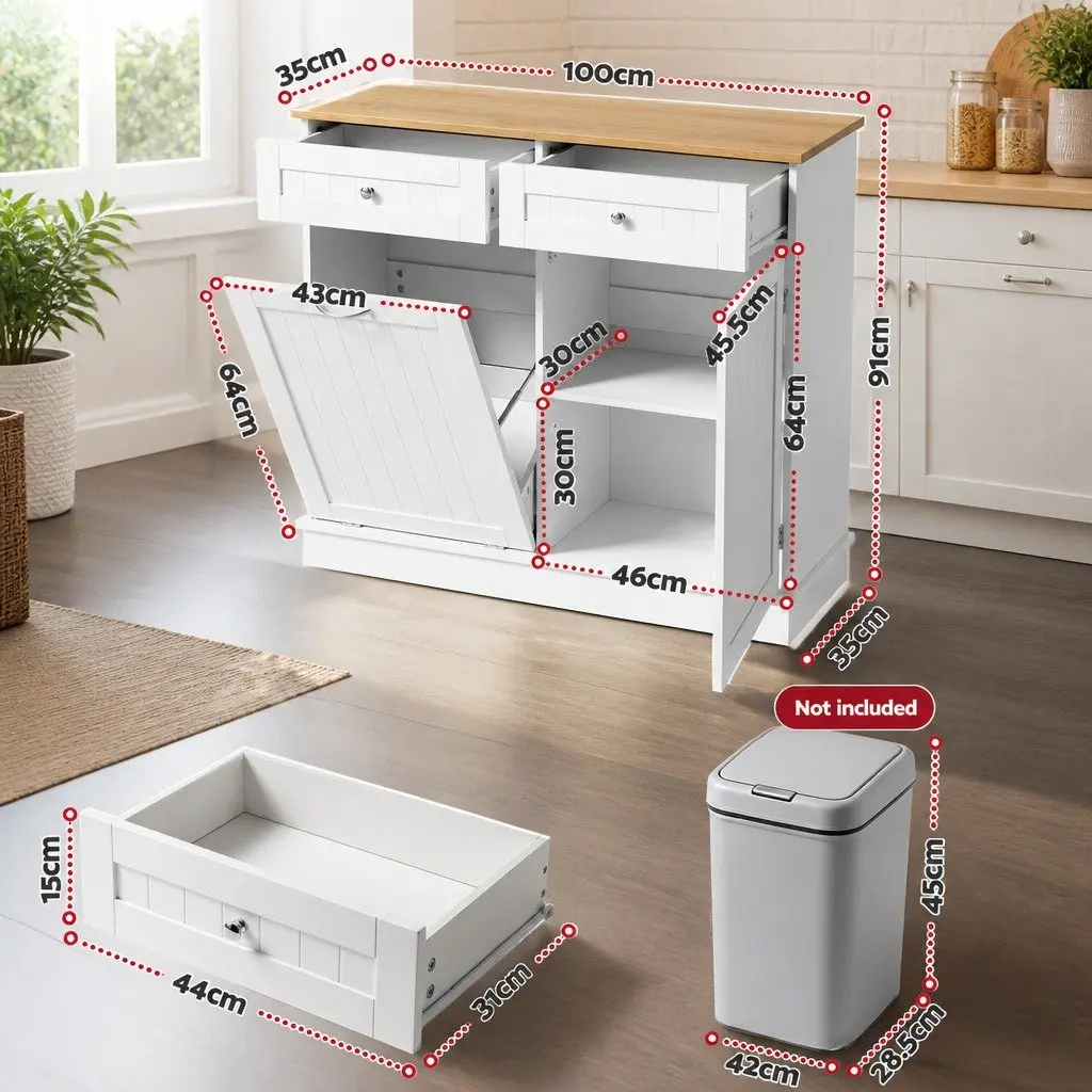 Tilt Out Bin Holder White Sideboard Buffet Cabinet Kitchen Storage 100cm