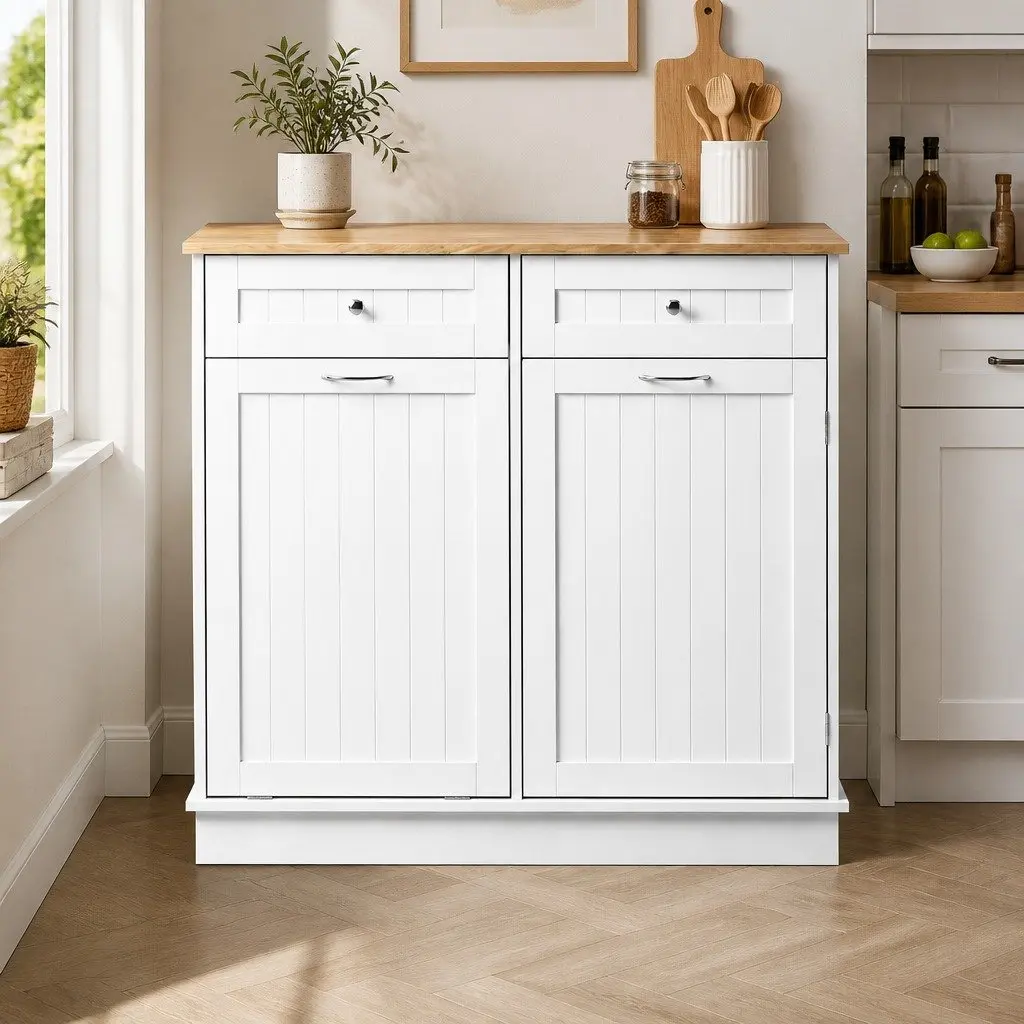 Tilt Out Bin Holder White Sideboard Buffet Cabinet Kitchen Storage 100cm