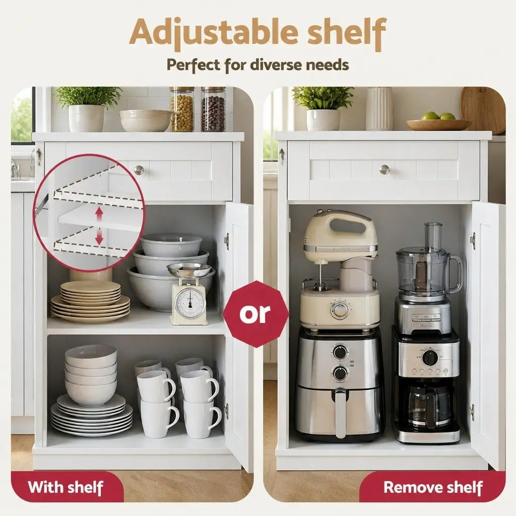 Tilt Out Bin Holder White Sideboard Buffet Cabinet Kitchen Storage 100cm