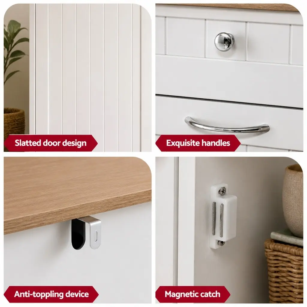 Tilt Out Bin Holder White Sideboard Buffet Cabinet Kitchen Storage 100cm
