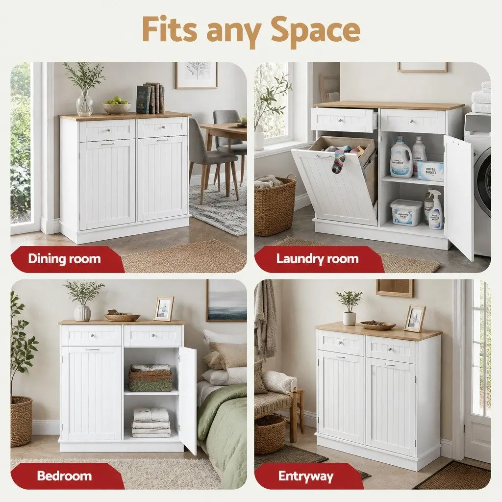 Tilt Out Bin Holder White Sideboard Buffet Cabinet Kitchen Storage 100cm