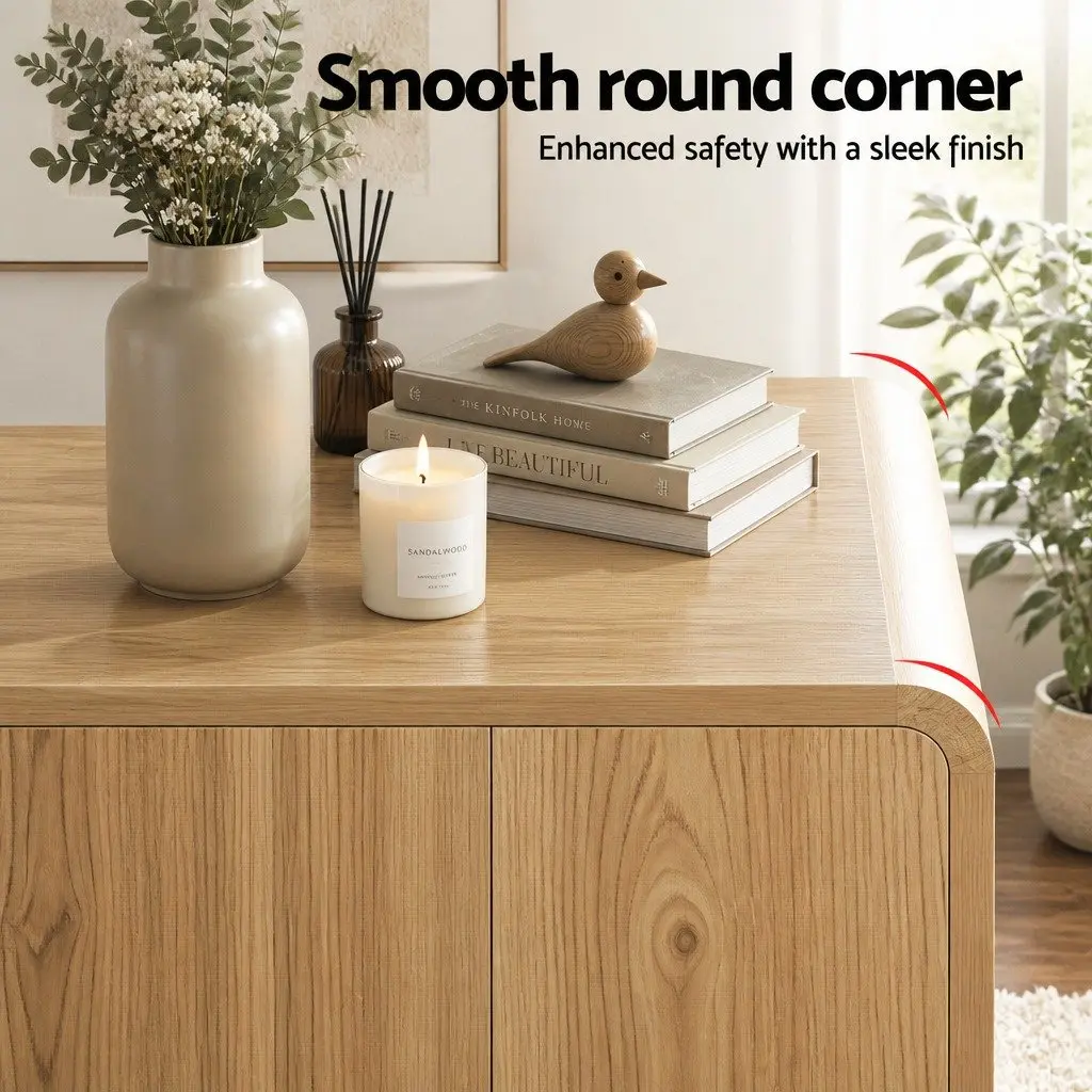Buffet Sideboard Cabinet Oak 160cm Spacious with Drawers and Round Edge