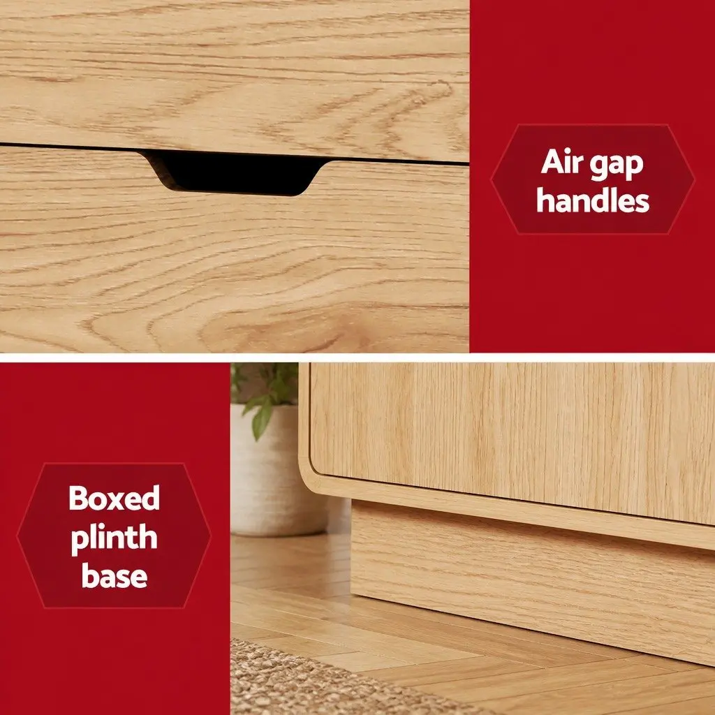 Buffet Sideboard Cabinet Oak 160cm Spacious with Drawers and Round Edge