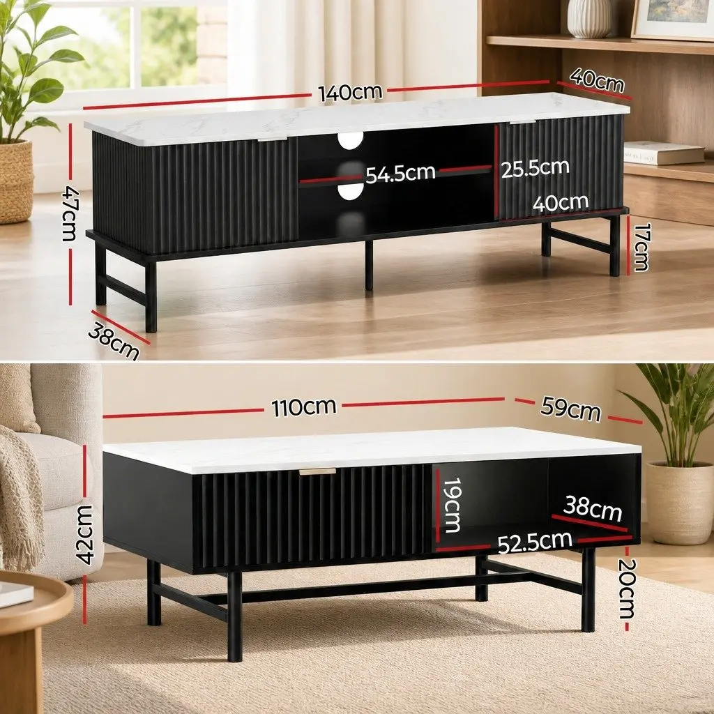TV Entertainment Unit and Coffee Table Set Storage Shelf Living Room Furniture