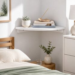 Corner Floating Wall Shelf White 25cm Wall Mounted Display Rack Round Edge