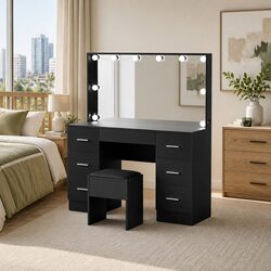 Concise Black Vanity Desk Set with LED Lights